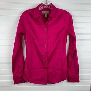 Banana Republic Career Non Iron Sateen Finish Button Up Blouse in Paradise Pink